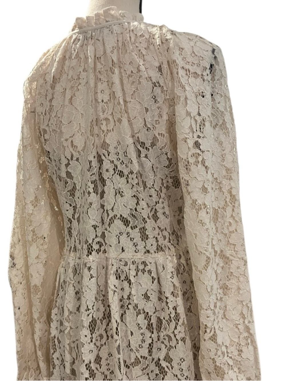 LOFT Floral Lace Tie-Neck Flounce Mini Dress - Picture 8 of 12